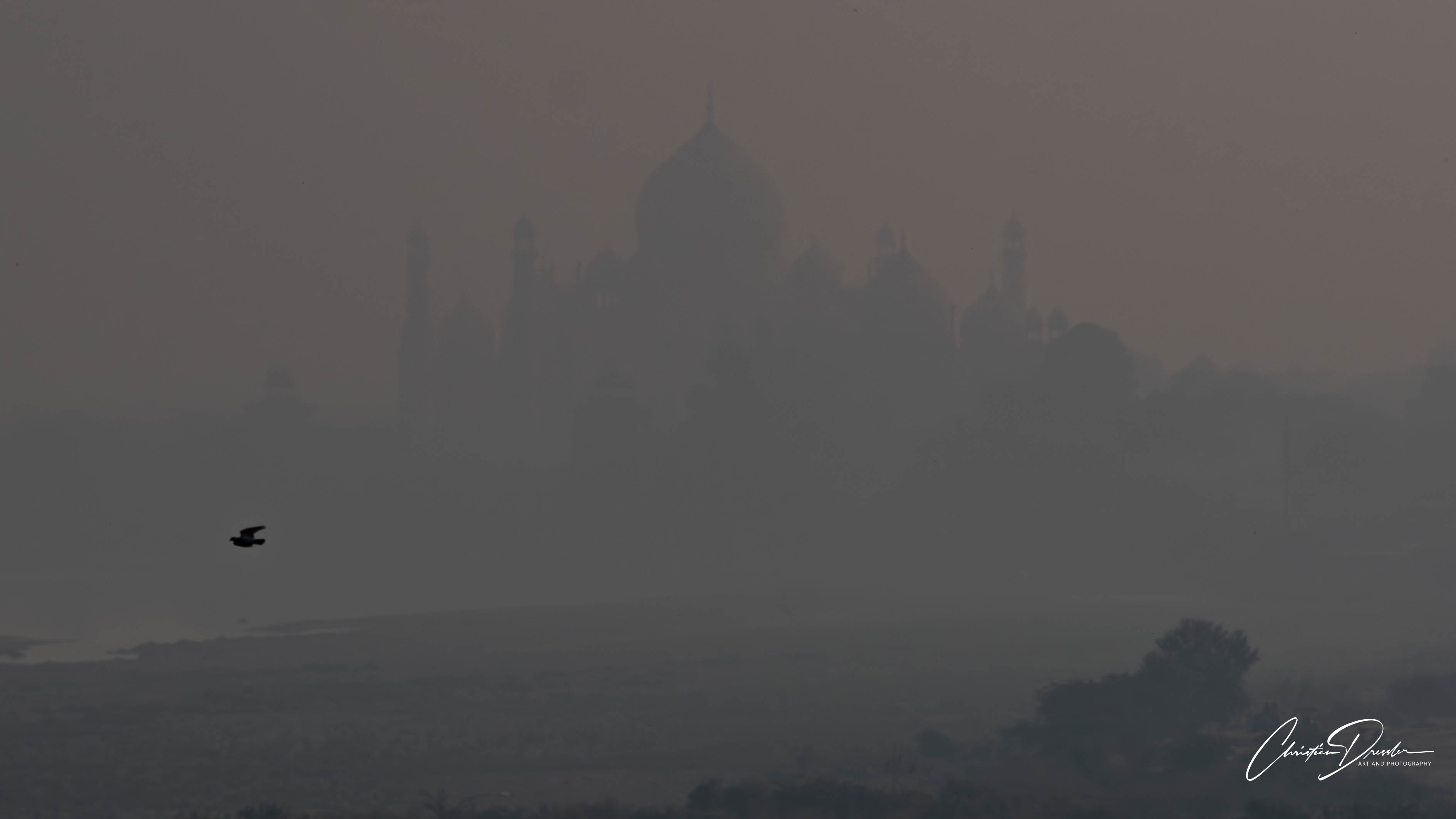 Taj Mahal in the mist, photographed by Christian Dressler